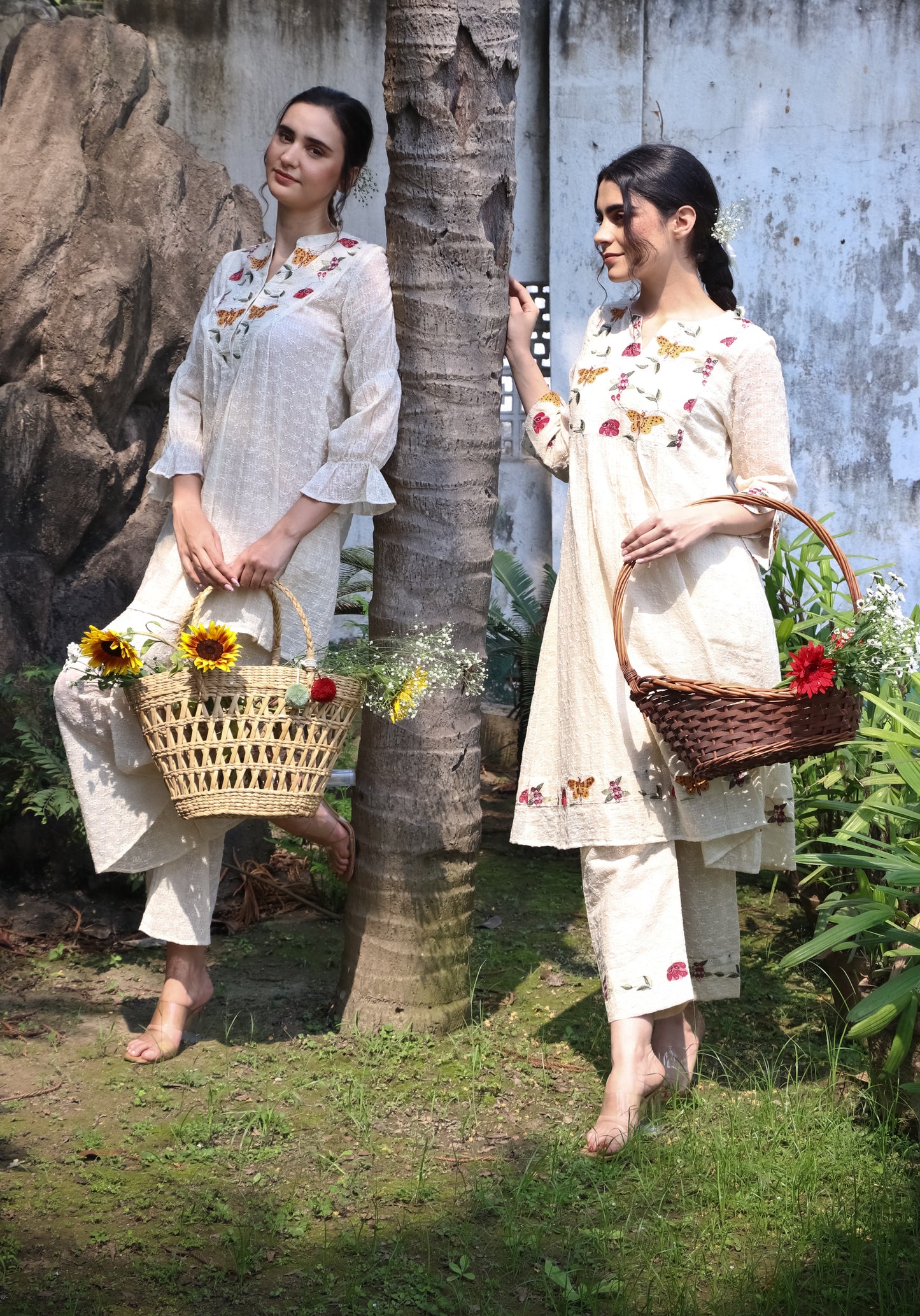 Floral embroidered kurti and dhoti pants set