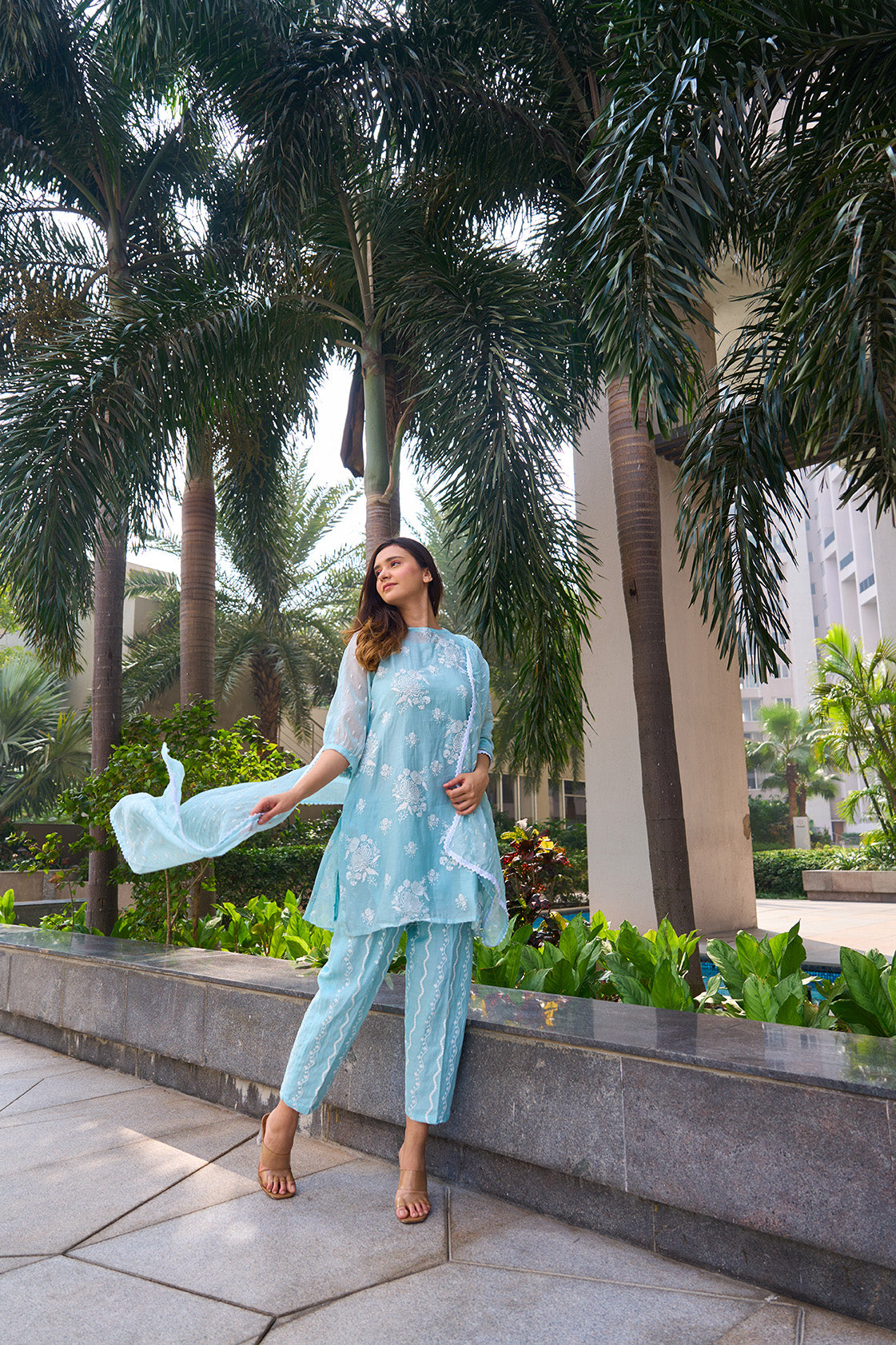 Powder Blue digitally embroidered coord set - JSB design