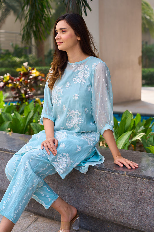 Powder Blue digitally embroidered coord set - JSB design