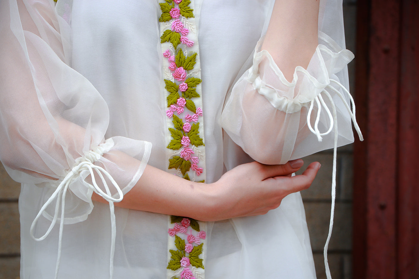 Off white organza hand embroidered shirt