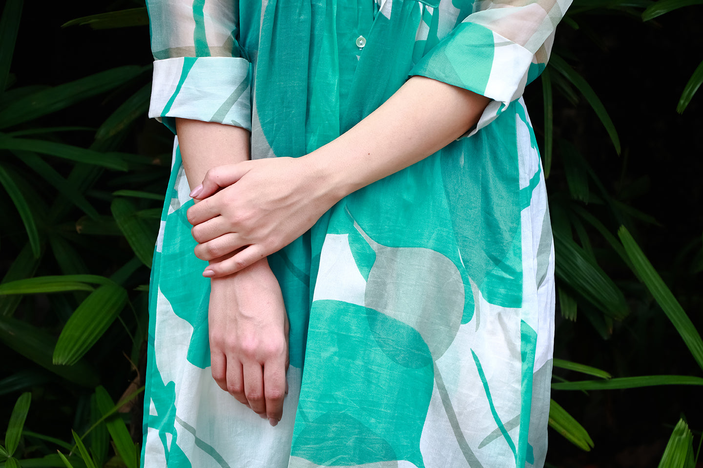 Aqua green digitally printed chanderi & organza coord set