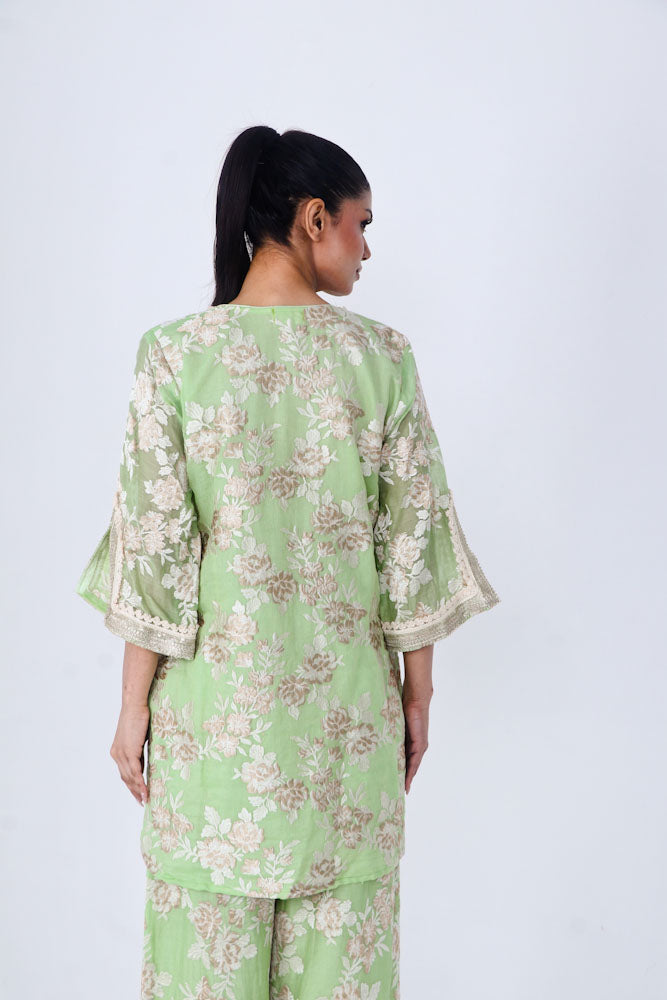 Light green chanderi embroidered kurta & afghani pant set