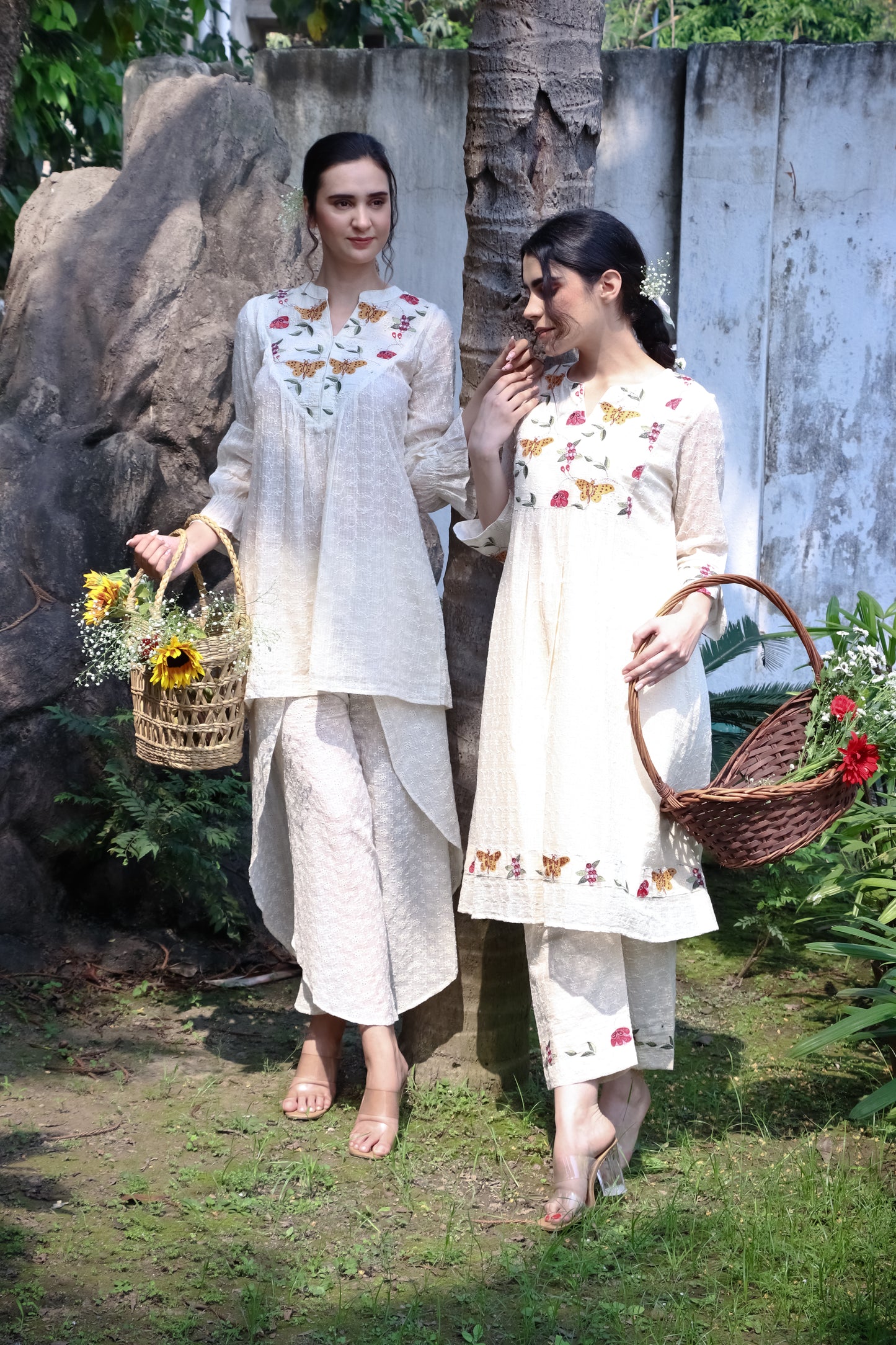 Floral embroidered kurti and dhoti pants set