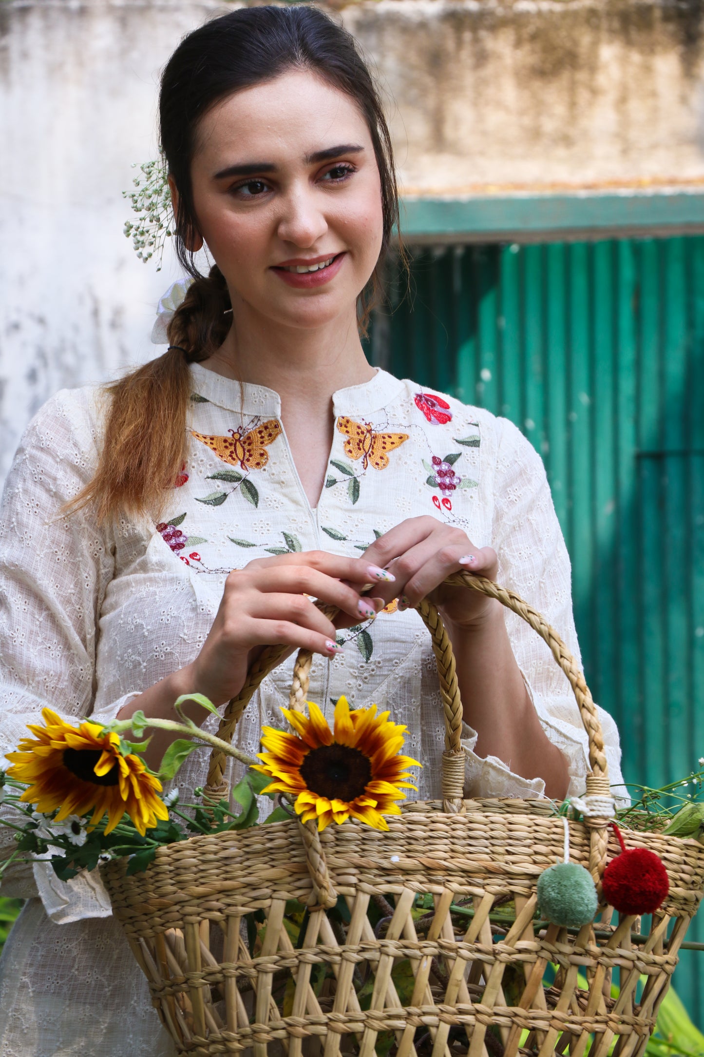 Floral embroidered kurti and dhoti pants set