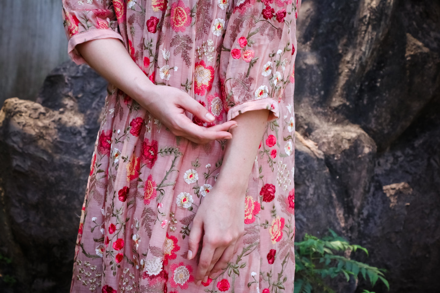 Peach digitally embroidered  kurta/dress.