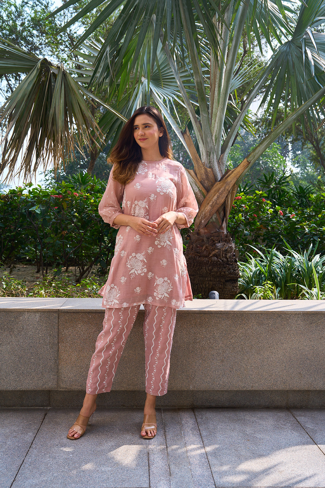 Nude Rose Pink coord set with digital embroidery - JSB design